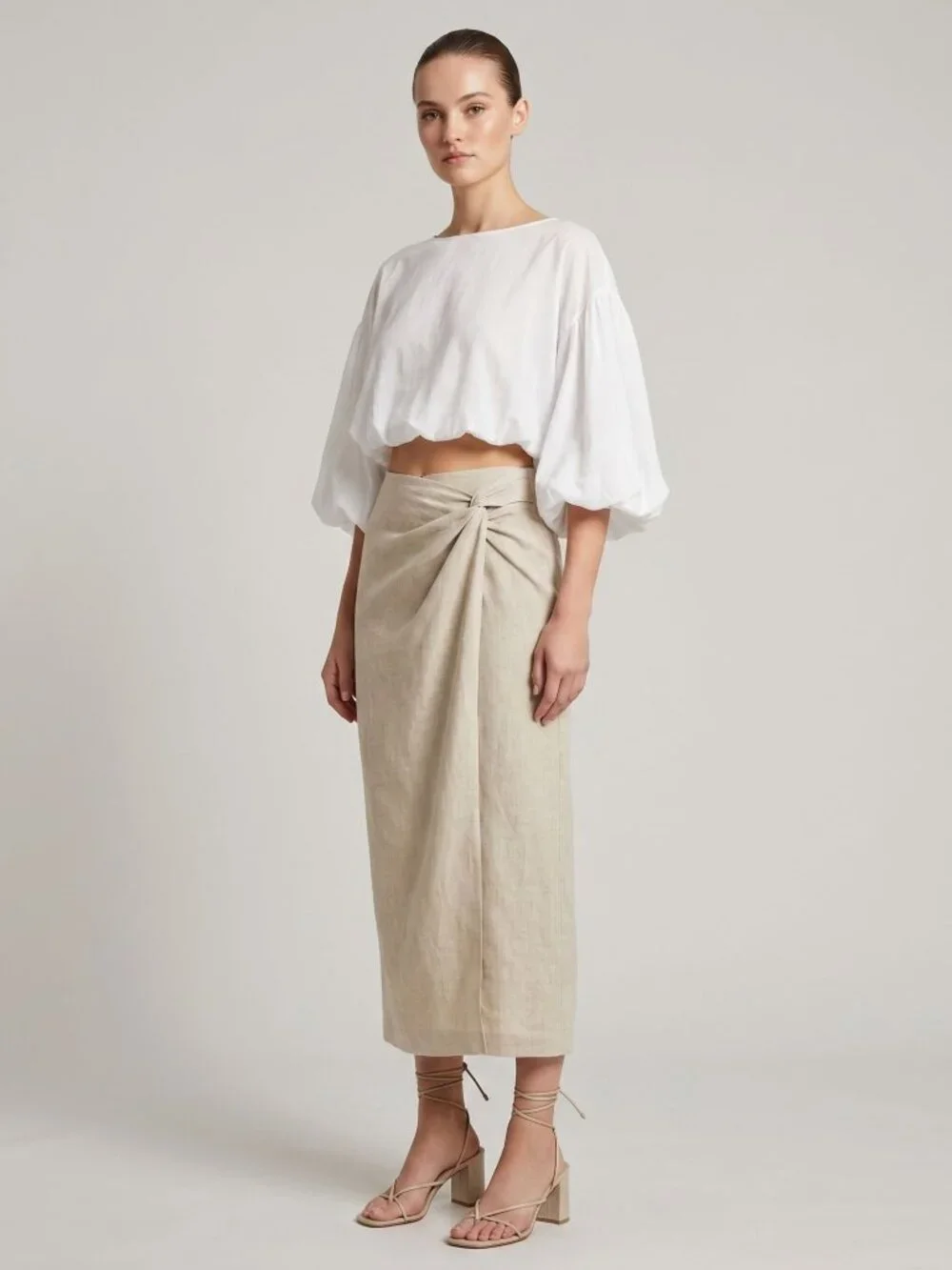 Lisa Maree Linen Tan Beige long Skirt Sz S Linen Blend Wrap Style NWT - Picture 1 of 15